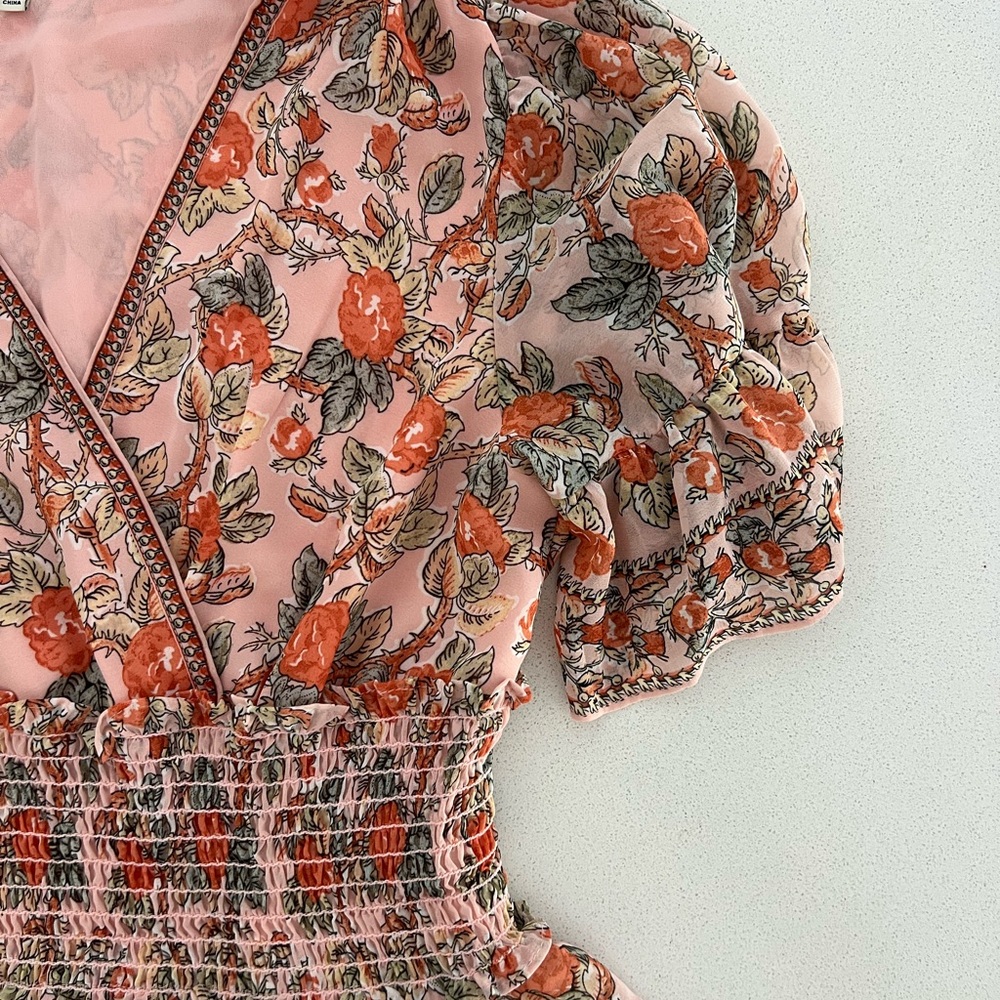 Max Studio Pink and Orange Puff Sleeve Mini Dress